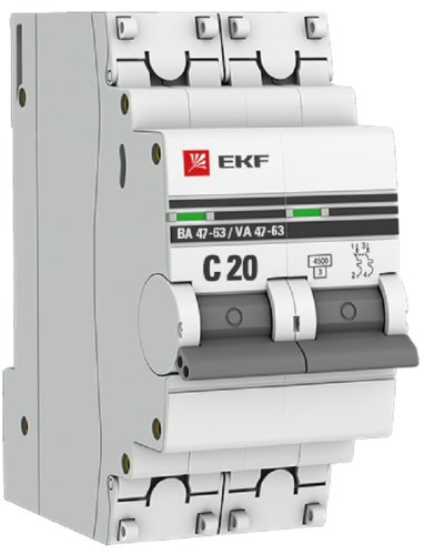 Выключатель автоматический EKF PROxima ВА47-63 2п 20А C 4.5кА картинка